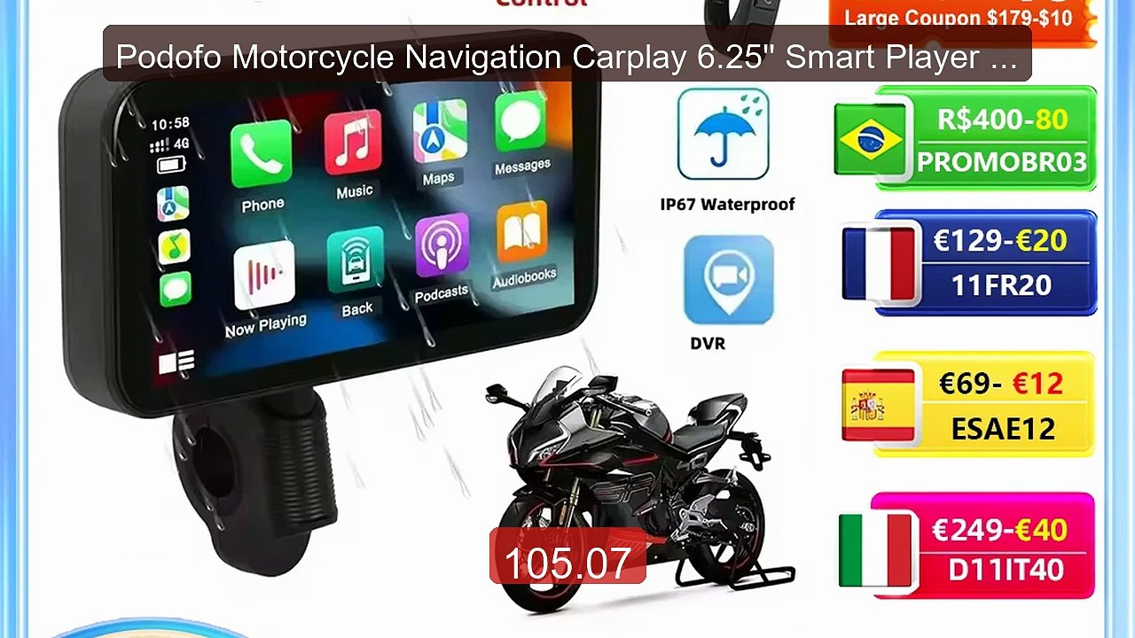 Podofo Motorcycle Navigation Carplay 6.25'' Smart Player Andro... -- Hot Deal 2026 | Limited Offer!