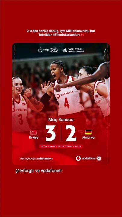 Filenin Sultanları 2026 FIVB Voleybol Milletler Ligi Ankara Etabı 3. maçında Almanya’yı 3-2 yendi.