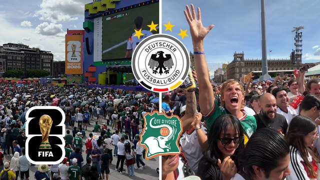 Afición de Alemania celebra la victoria sobre Costa de Marfil desde el Fan Fest CDMX en el Zócalo
