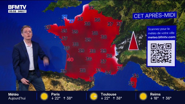 De très fortes chaleurs sur les 3/4 du pays avec des températures allant de 35 à 38°C, voire jusqu'à 40°C dans la région bordelaise, quelques rares orages... la météo du dimanche 21 juin