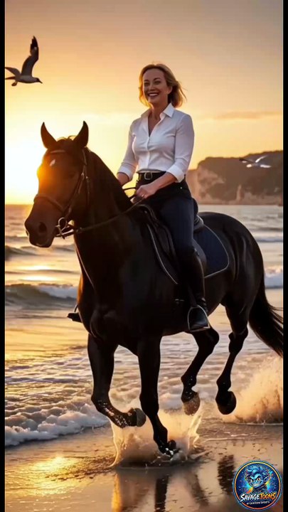 Giorgia Meloni Powerful Black Horse Beach Ride & Jump 🌅🐎 | Epic Sunset Adventure