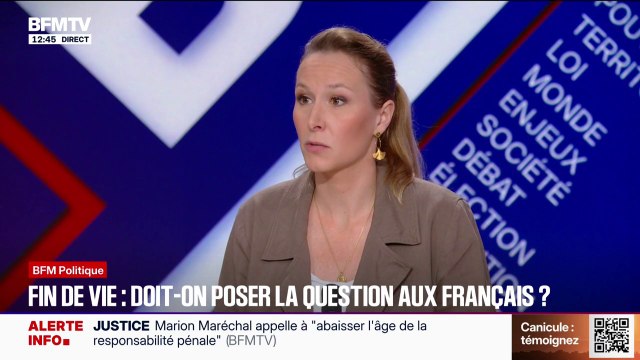 Fin de vie: Marion Maréchal (Identité-Libertés) plaide pour abroger la loi sur l'aide à mourir si elle est votée