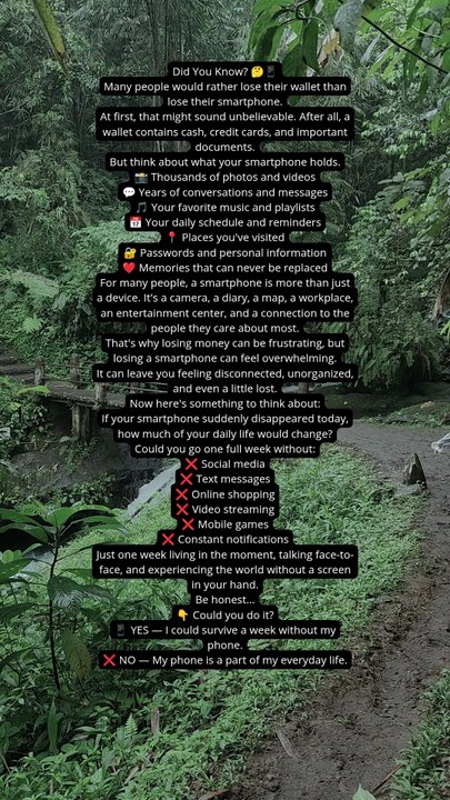 What if your smartphone disappeared today 📱 No messages. No social media. No notifications. No endless scrolling. Just silence. Would you feel free... or lost The truth is, our phones have become (1)