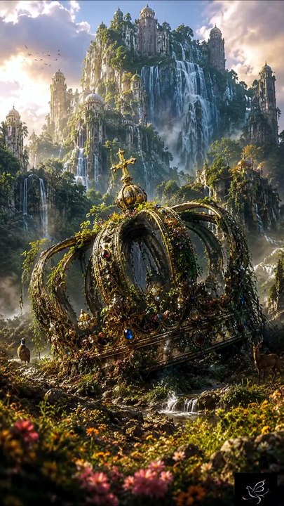 AETERNUM | The Eternal Crown of Flowers and Waterfalls | AI Fantasy