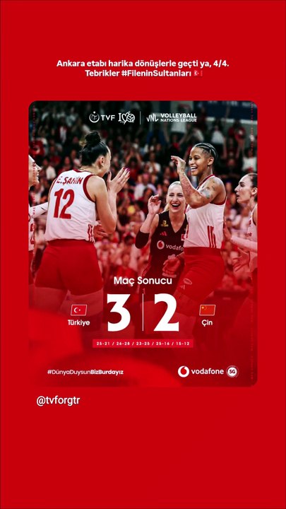 Evimizde 4/4! ❤️‍🔥  Filenin Sultanları, Çin karşısında aldığı 3-2’lik galibiyetle Ankara etabını namağlup tamamladı. 🇹🇷🏐