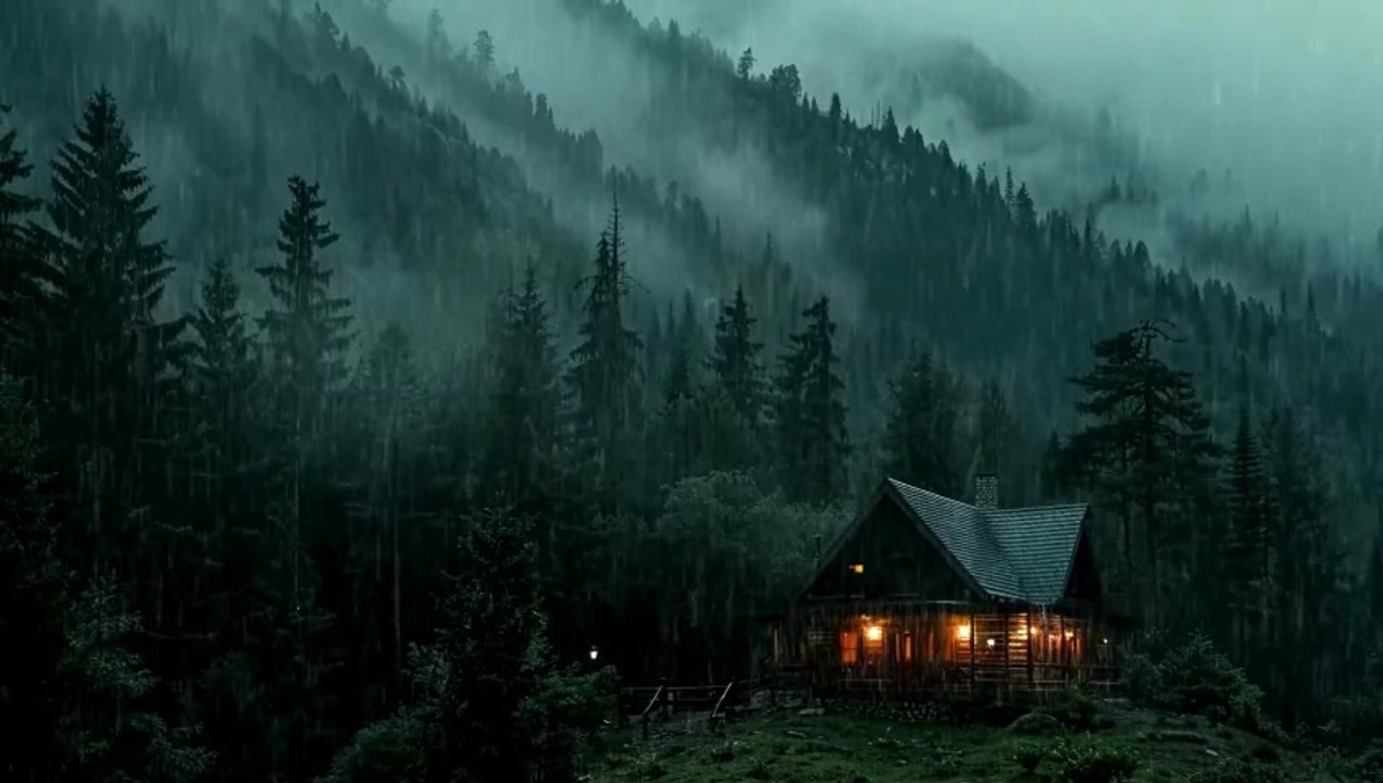 Cabin in the Misty Forest | Rain Sounds & Gentle Music for Relaxation