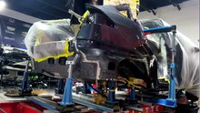 Cutting full quarter from Tesla on a Celette Sevenne frame machine with our universal jig set.
