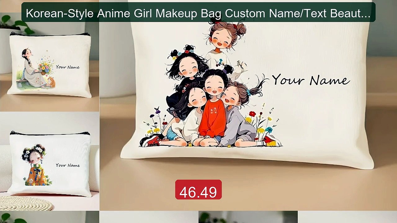 Korean-Style Anime Girl Makeup Bag Custom Name/Text Beauty Case Dur... -- Top Rated 2026 | Buy Now!