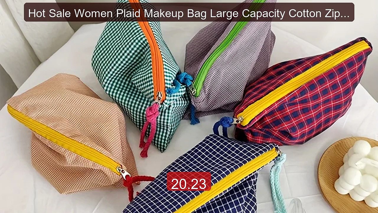 Hot Sale Women Plaid Makeup Bag Large Capacity Cotton Zipper P... -- Hot Deal 2026 | Limited Offer!