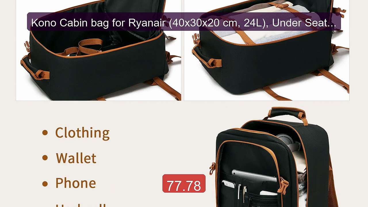 Kono Cabin bag for Ryanair (40x30x20 cm, 24L), Under Seat Tra... -- Amazing Value 2026 | Must Have!