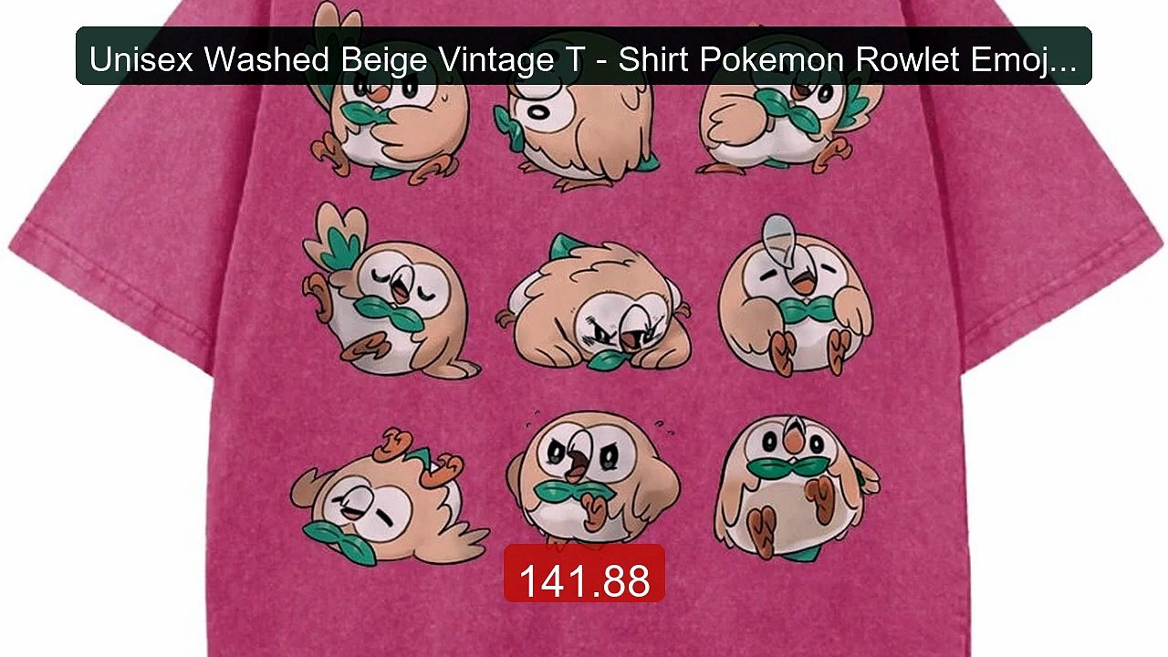 Unisex Washed Beige Vintage T - Shirt Pokemon Rowlet Emoji ... -- Top Pick 2026 | Unbeatable Price!