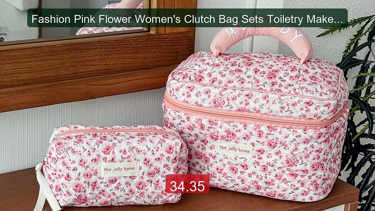 Fashion Pink Flower Women's Clutch Bag Sets Toiletry Makeup Tool S... -- Best Deal 2026 | Shop Now!