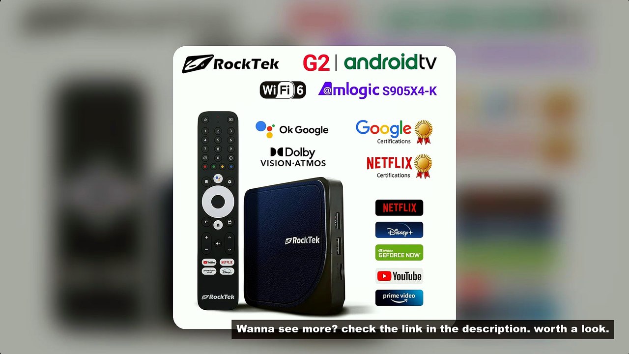 RockTek G2 4K Android TV 14 ATV Stream Box Netflix Google Certified Amlogic S905X4-K Support DTS Dol