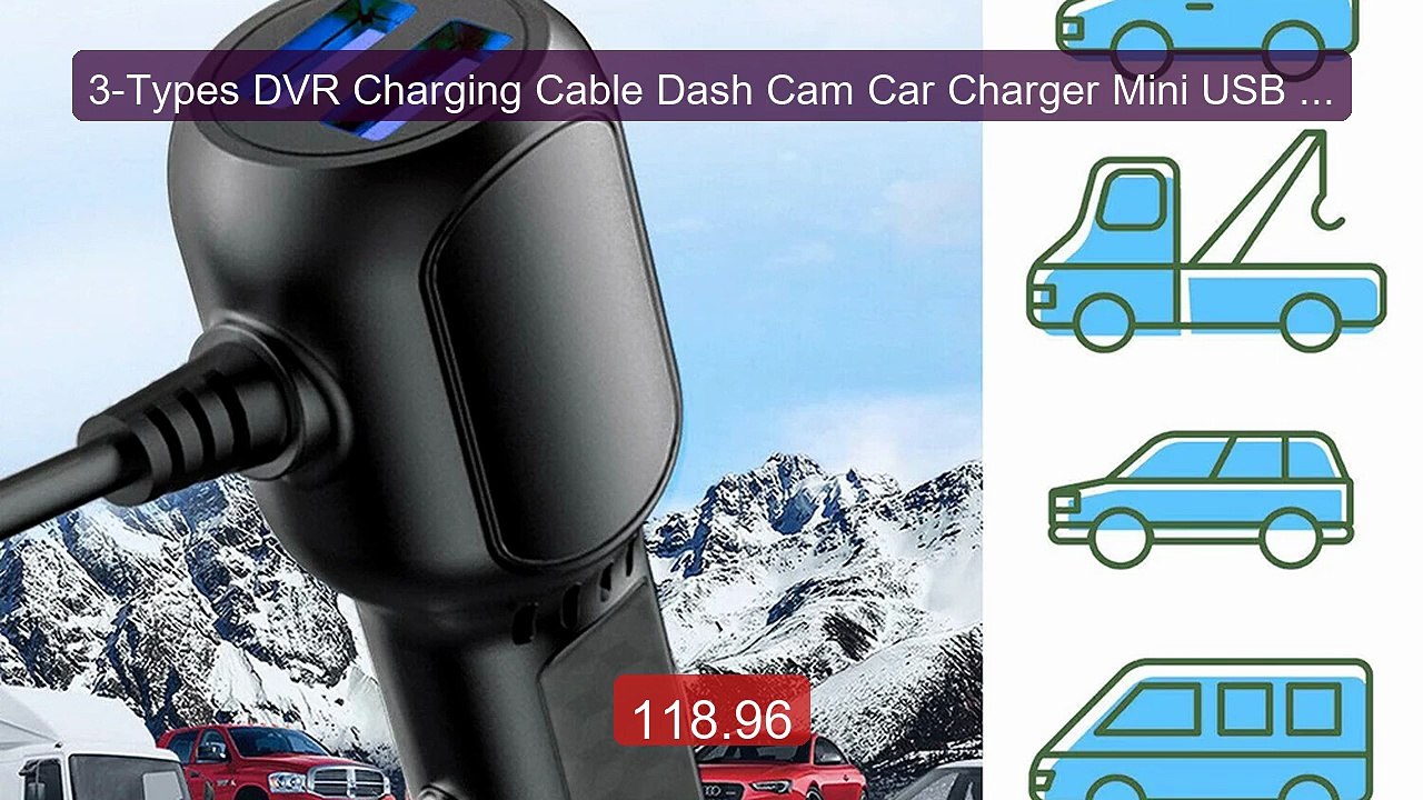 3-Types DVR Charging Cable Dash Cam Car Charger...