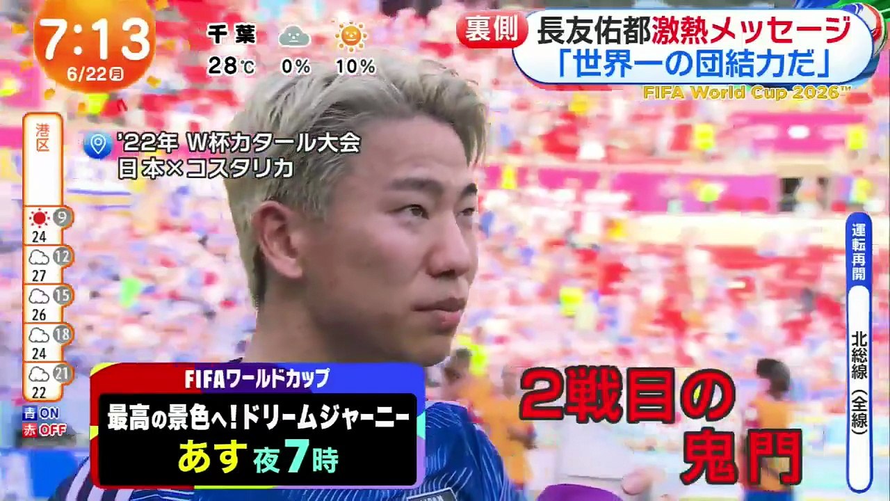めざましテレビ 動画　2026年06月22日 FIFA WORLD CUP 2026 cut version 4－0で日本が勝つ