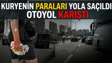 TEM'de para götüren motokurye düştü, yola saçılanları vatandaşlar topladı