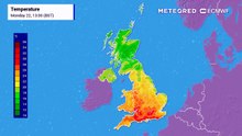 Hot temperatures map UK for 2nd heatwave