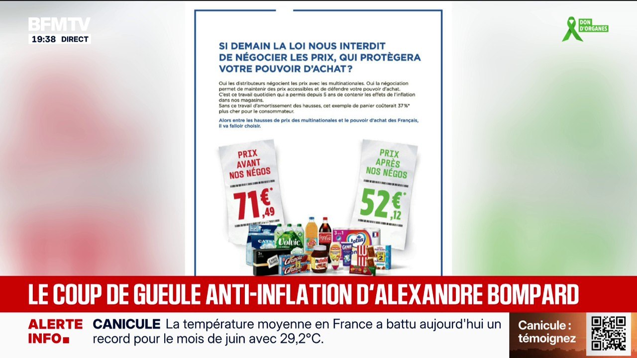 "On a décidé collectivement avec mes camarades, d'avoir une prise de parole sur le sujet" de l'inflation, déclare Alexandre Bompard, PDG de Carrefour