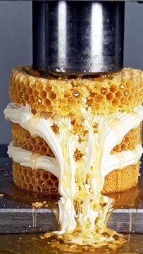 🍯 Honeycomb Cake Compressed by Hydraulic Press ASMR | Sweet Texture Crushing & Satisfying Layers