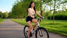 Grokで生成したＡＩ動画、テーマ「自転車に乗る女」