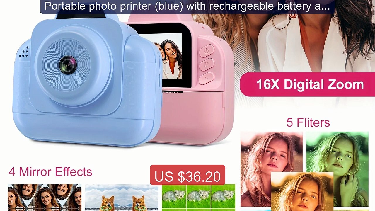 Portable photo printer (blue) with rechargeable battery and... -- Top Pick 2026 | Unbeatable Price!