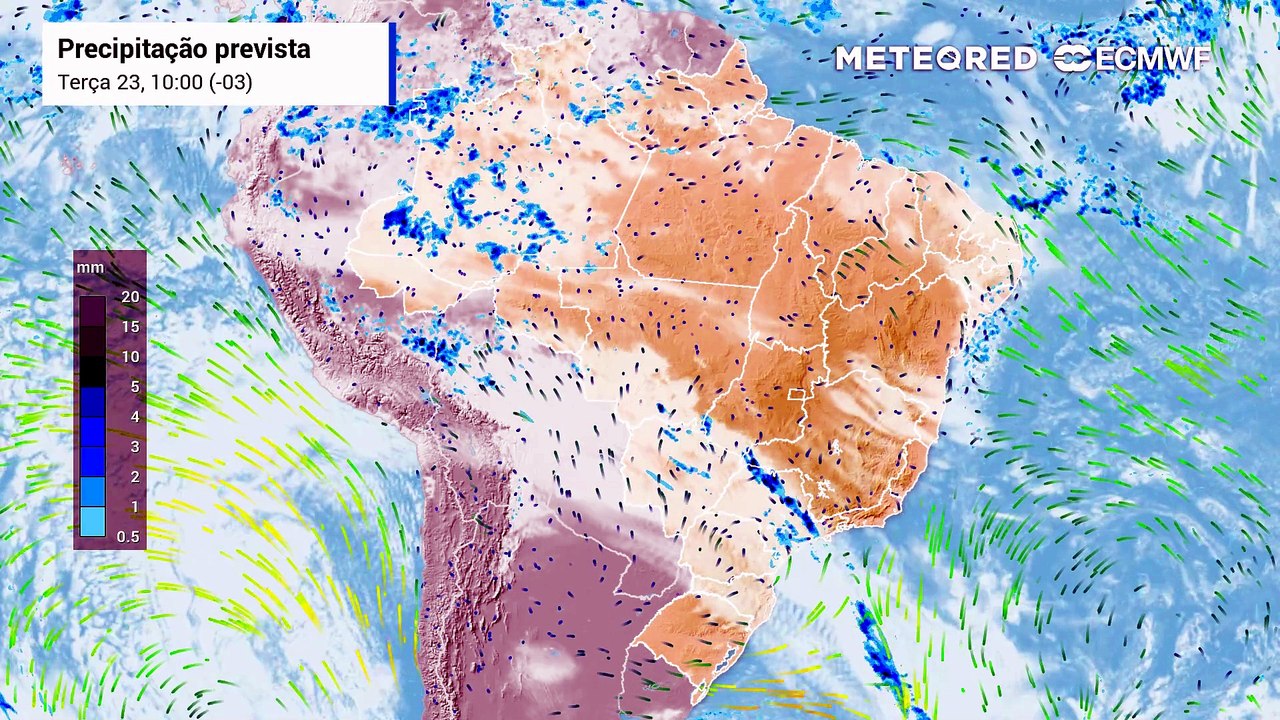Terça-feira, 23 de junho: Chuva, nebulosidade e vento