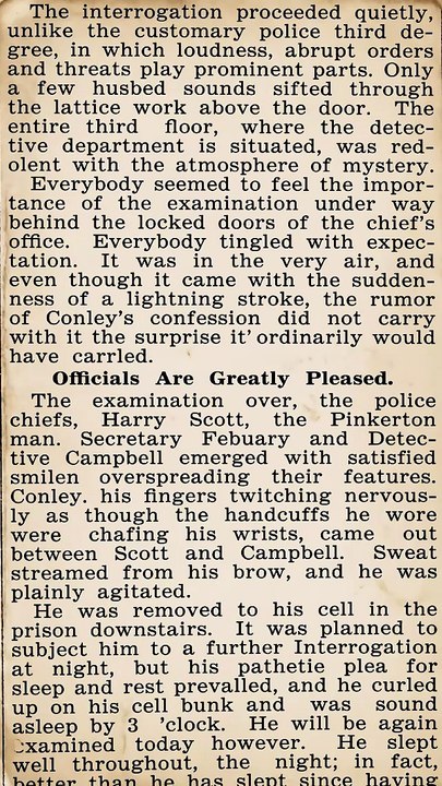 Friday, 30th May 1913 Conley Says He Helped Frank Carry Body of Mary Phagan to Pencil Factory Cellar