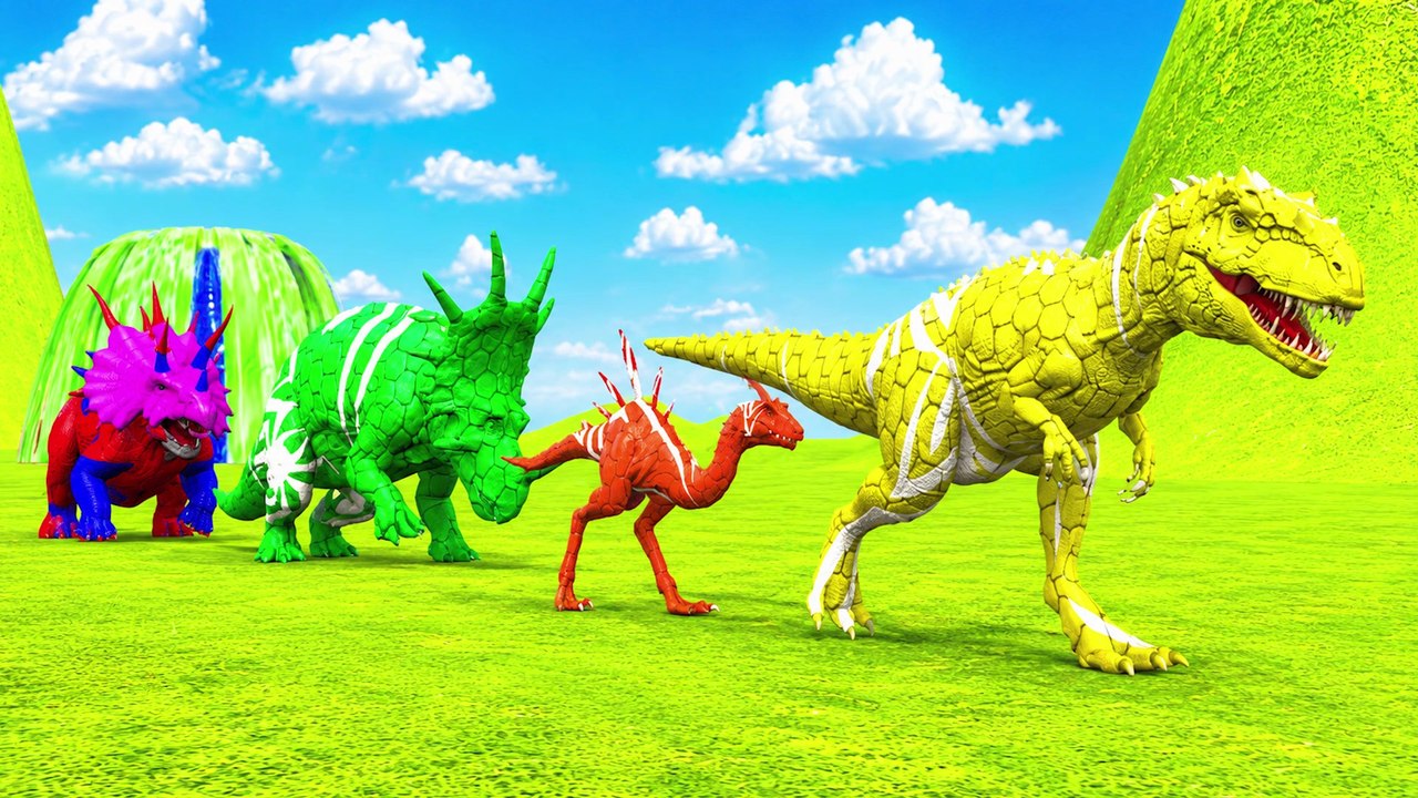 Paint Animals Dinosaur T Rex Triceratops Velociraptor Cartoon Fountain Crossing Animal Cartoon thumnail
