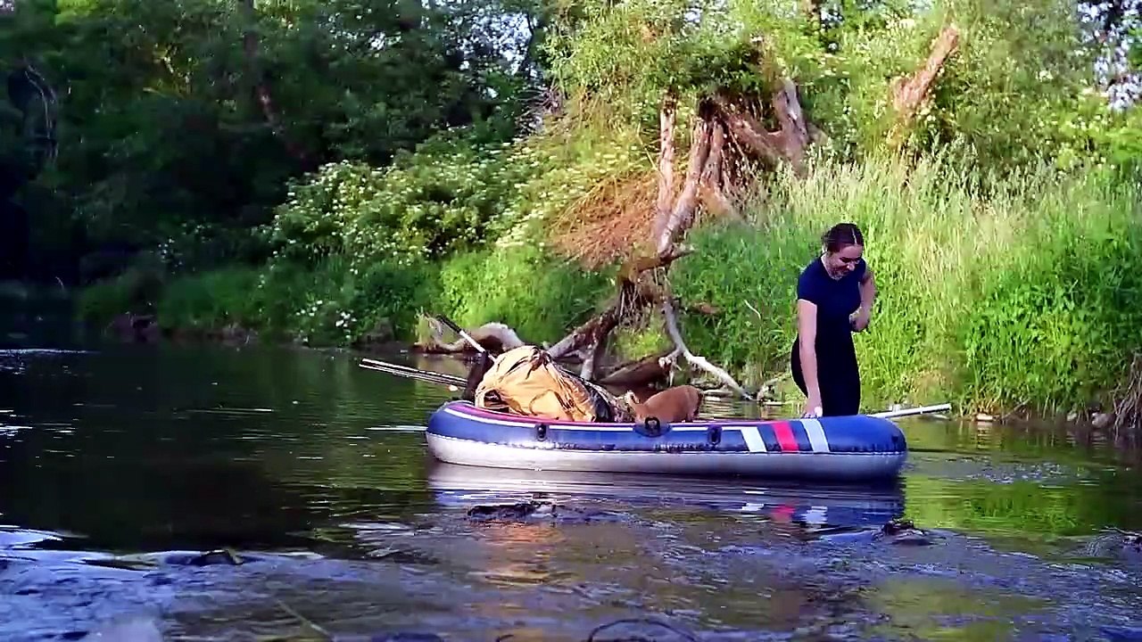 Solo Hot Tent Camping by the River with 2 Dogs   We Got Completely Soaked