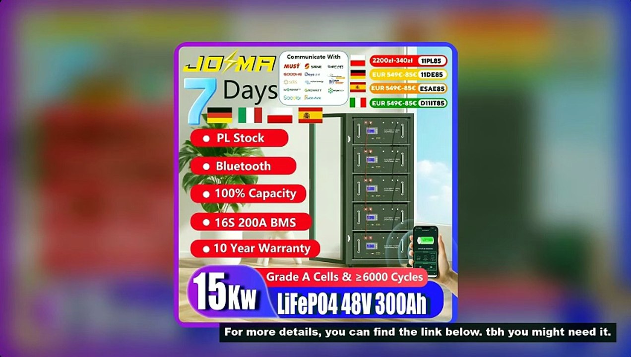 EU Stock 48V 300Ah LiFePO4 Battery Pack Active Equalizer 15Kwh 100Ah 120Ah 200Ah 150Ah 6000 Cycles R