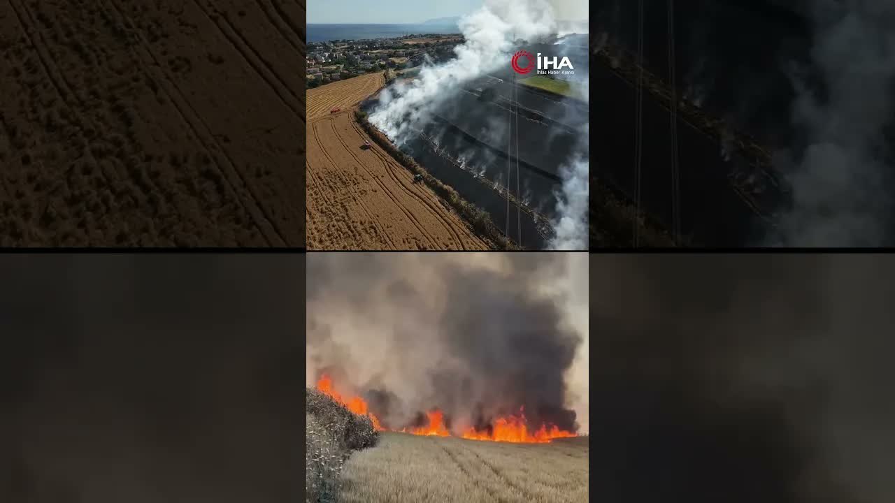 Tekirdağ'daki yangının boyutu havadan görüntülendi