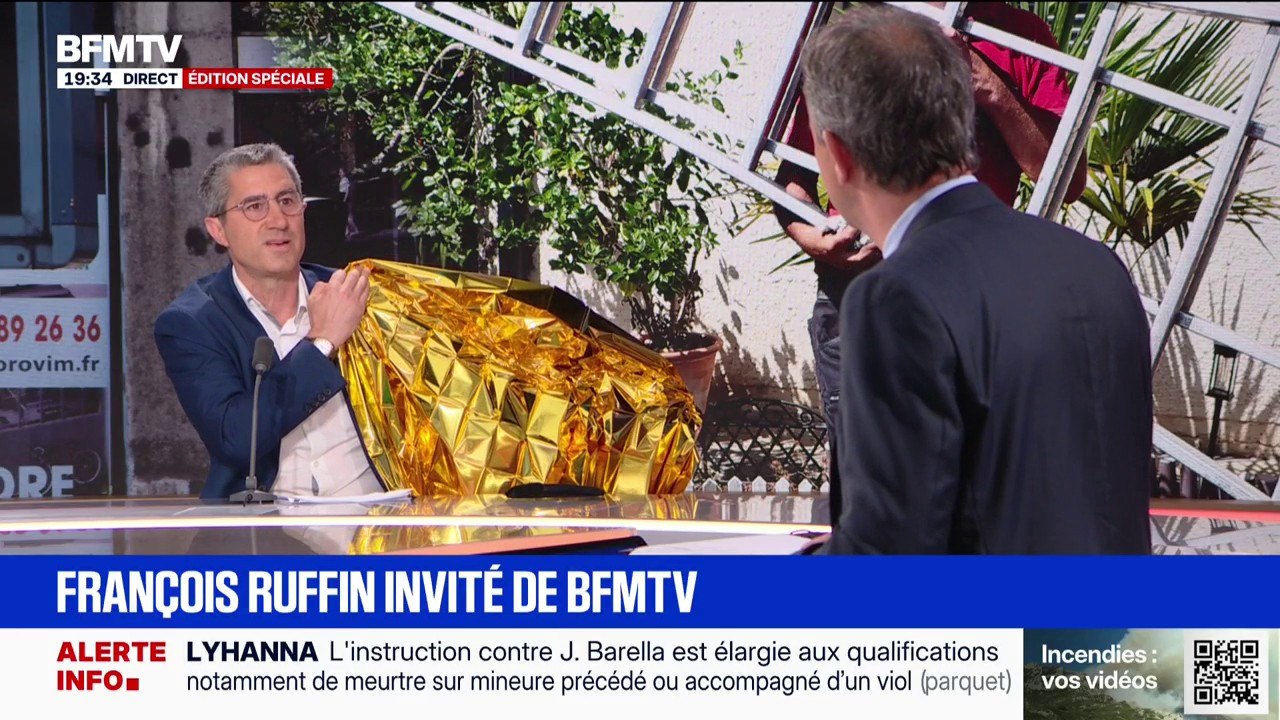"On est vraiment dirigé par des nuls": François Ruffin sort une couverture de survie sur le plateau de BFMTV, le "symbole" de cette canicule selon le député