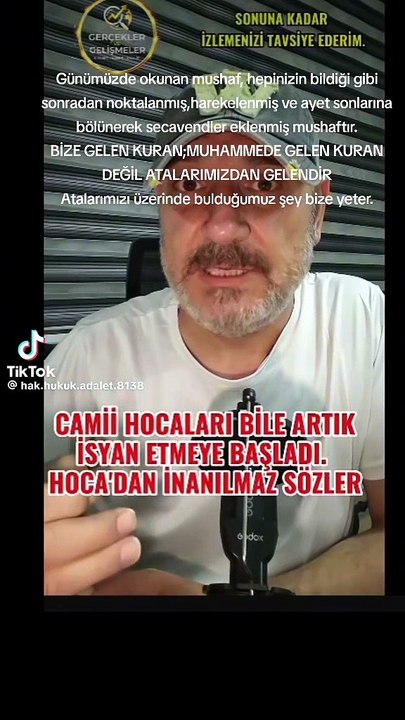 Günümüzde okunan mushaf, hepinizin bildiği gibi sonradan noktalanmış,harekelenmiş ve ayet sonlarına bölünerek secavendler eklenmiş mushaftır. BİZE GELEN KURAN;MUHAMMEDE GELEN KURAN DEĞİL ATALARIMIZDAN GELENDİR Atalarımızı üzerinde bulduğumuz şey bize yete