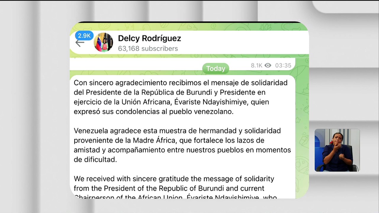 Presidenta (E) agradece la solidaridad de Burundi y la Unión Africana ante los eventos sísmicos