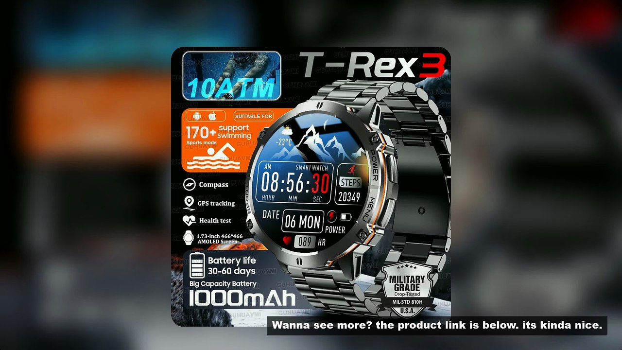 2025 New 1000mAh Battery Sports SmartWatch 1.73" AMOLED Screen 10ATM Waterproof Compass Altimeter Mi