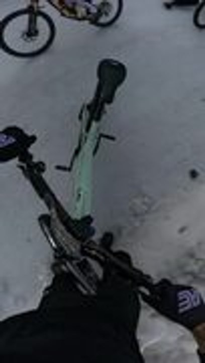 Mountain Bikers Crash One After Another During Snowy Race