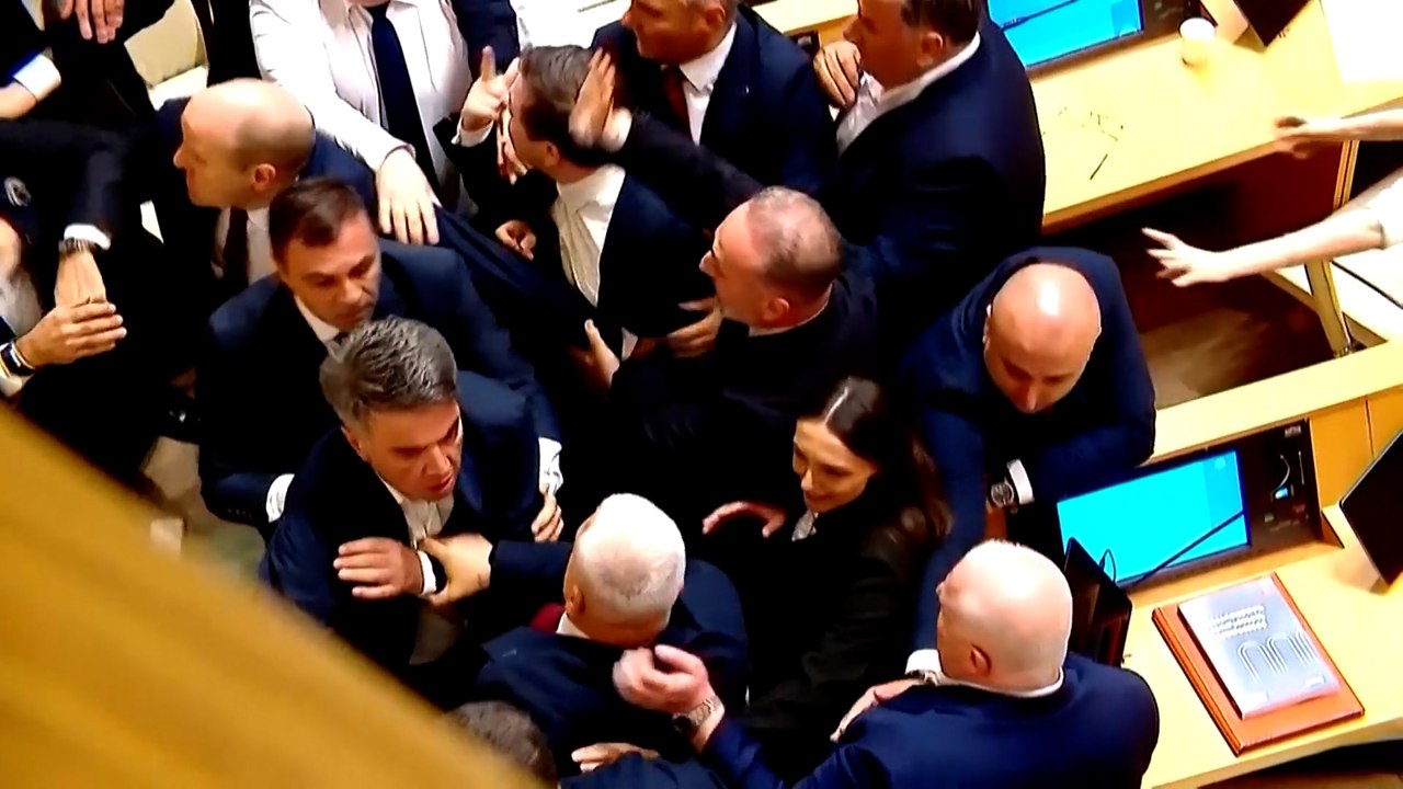 Pelea a puñetazos en el Parlamento de Georgia