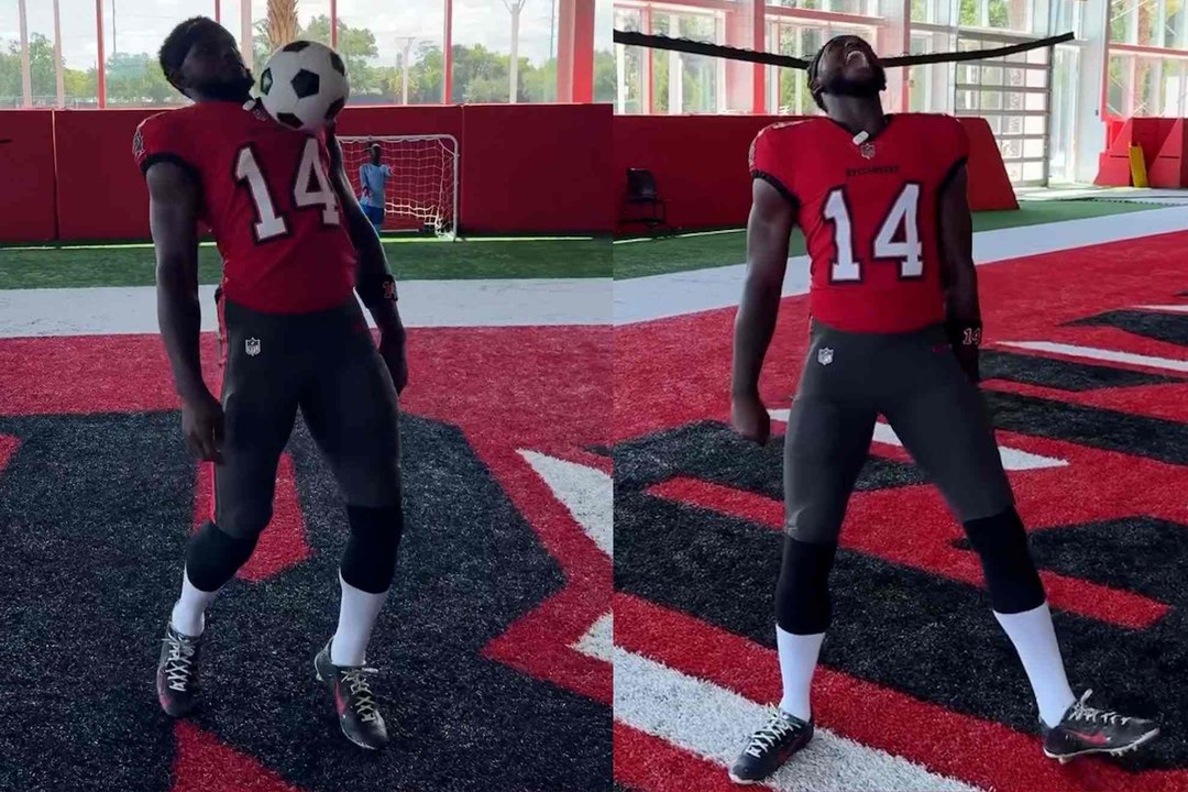 Chris Godwin imita la icónica celebración de Cristiano Ronaldo, el "Siuuu", tras superar un reto
