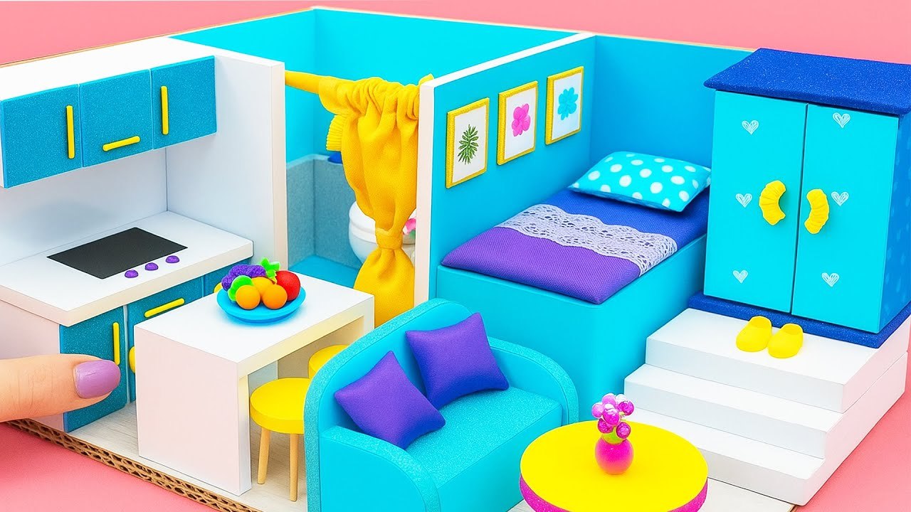How to Make Blue Cardboard Mini House 🏡💙 DIY...