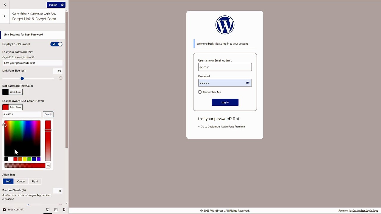 How to Set Forgot Link and Forgot Form in Customizer Login Page
