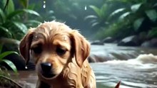 Kind elephant and little puppy friendship