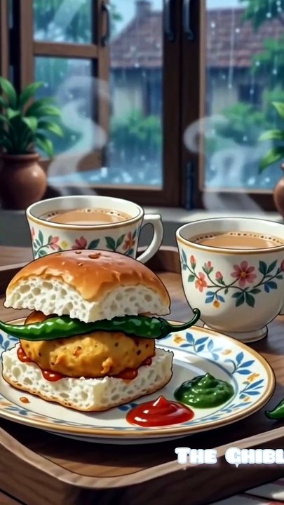rainy evening & mumbai vadapav #ghibli #ghiblistyle #ghibliart_1080p