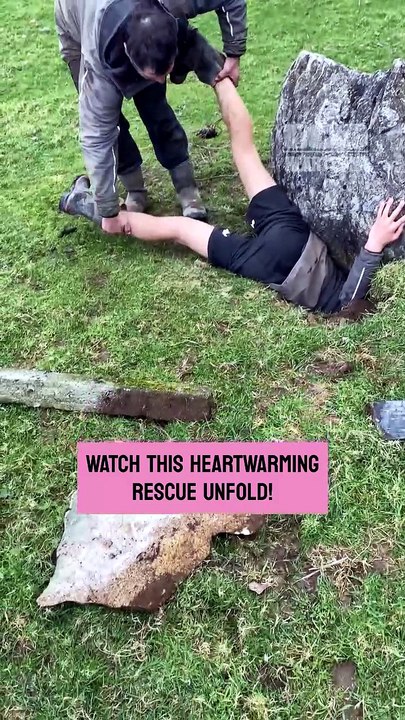The teenage son has a heartwarming rescue when saving a trapped lamb from a sinkhole