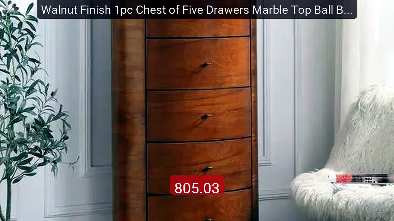 Walnut Finish 1pc Chest of Five Drawers Marble Top Ball Bearin... -- Hot Deal 2026 | Limited Offer!