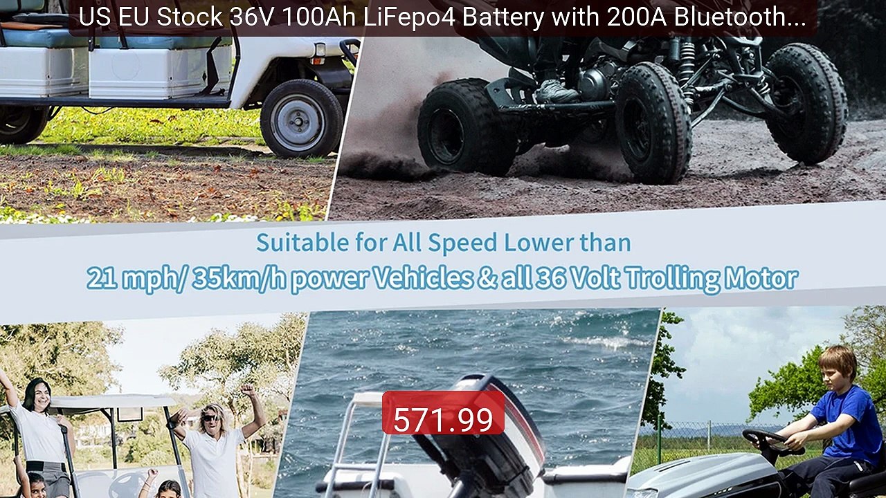 US EU Stock 36V 100Ah LiFepo4 Battery with 200A Bluetooth Sma... -- Amazing Value 2026 | Must Have!