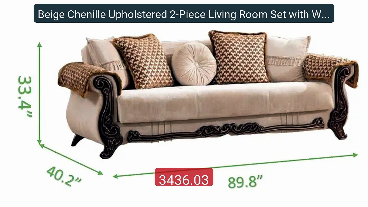 Beige Chenille Upholstered 2-Piece Living Room Set with Wood ... -- Amazing Value 2026 | Must Have!
