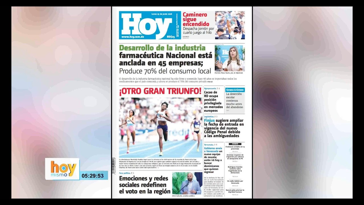 Titulares prensa dominicana lunes 29 de junio 2026 | Hoy Mismo