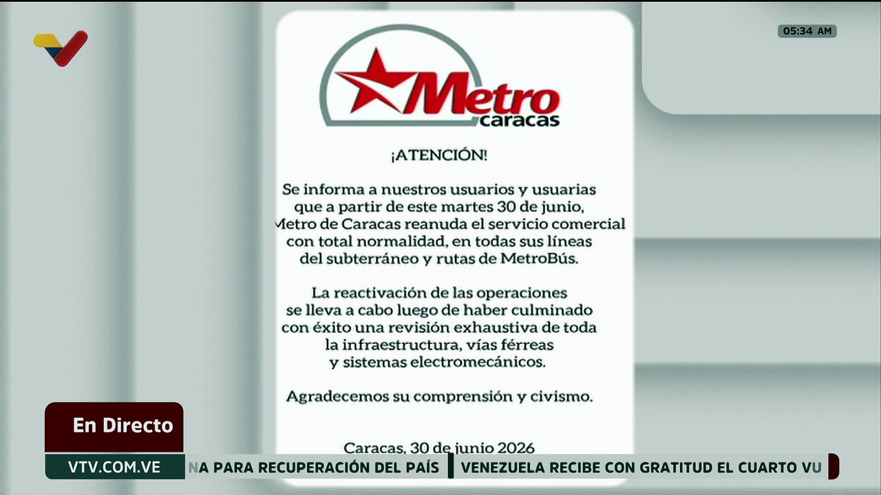 Metro de Caracas reanuda su servicio comercial en líneas del subterráneo y rutas de Metrobús