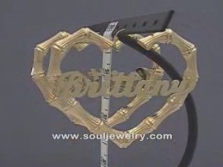 10K Gold Personalized Name Heart Bamboo Earrings 2 7/8 HB_24