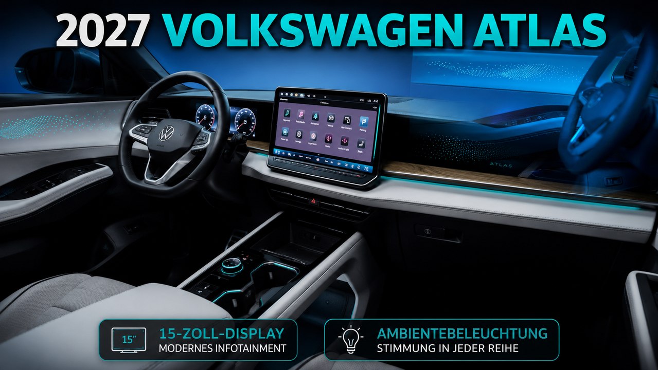 2027 Volkswagen Atlas – Hochwertiges Interieur mit Holzdekor im Detail